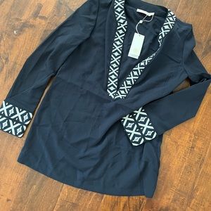 Tory Burch navy blue tunic with embroidered taping